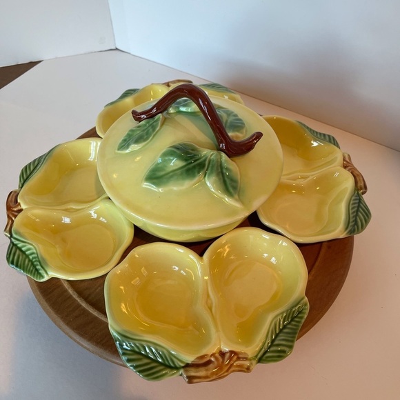 Vintage 1950s Yellow Pear Pottery Lazy Susan Set Belmar California Pottery USA - Picture 4 of 14